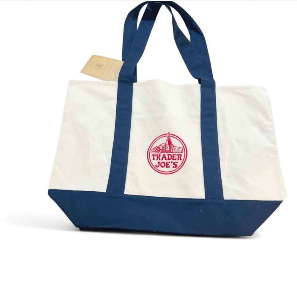 💙 NWT Trader Joe's Large Blue & White Canvas Tote